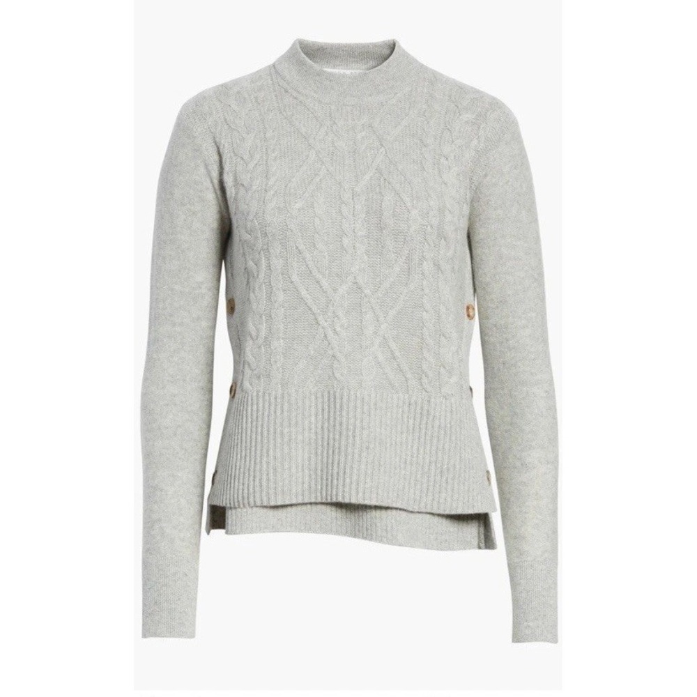 Veronica Beard Cable knit Cashmere Sweater Side Buttons Small Cream Ivory